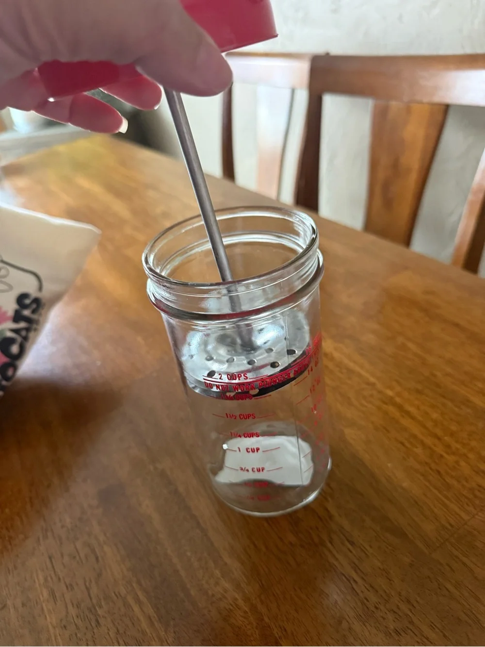 Vintage Speed E Whipper Whip Cream Maker 16 oz Glass Jar with Red Lid and Metal